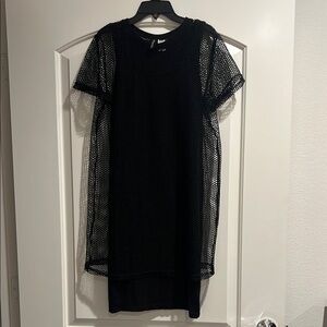 Divided Black Puff Sleeve Sheath Midi Dress